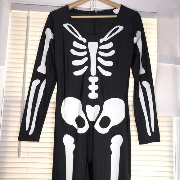 Spooktacular Creations Halloween Costume L Skeleton Jumpsuit Gloves Glow In Dark - Picture 3 of 11